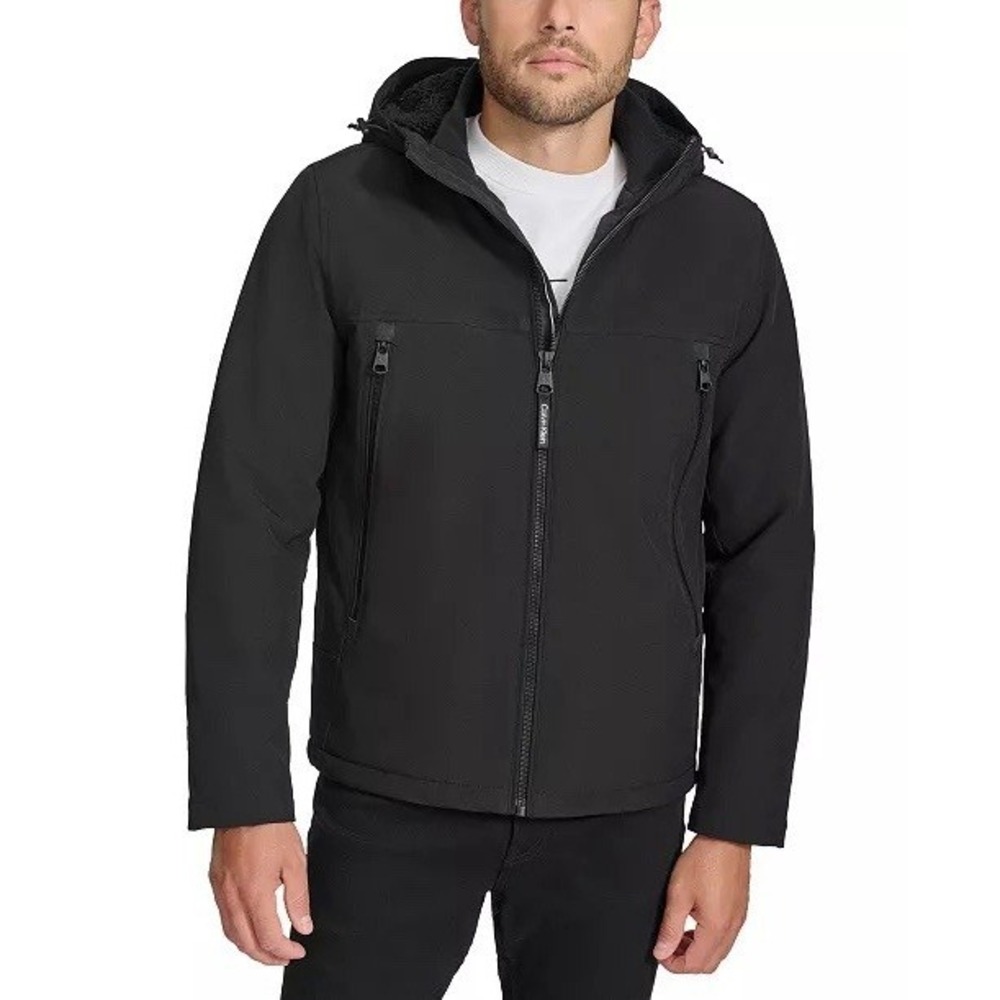 Calvin Klein New Mens Jacket MEDIUM Sherpa Lined Infinite Stretch Soft Shell Blk